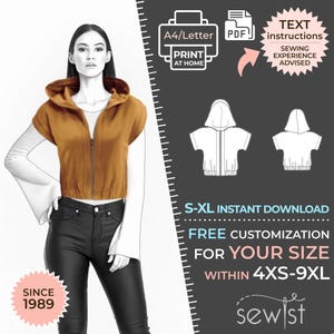 2159 Hoodie, Top Sewing Pattern PDF - S-M-L-XL or Made to Measure Sewing Pattern PDF Download Royalty Free for Personal, Commercial Use