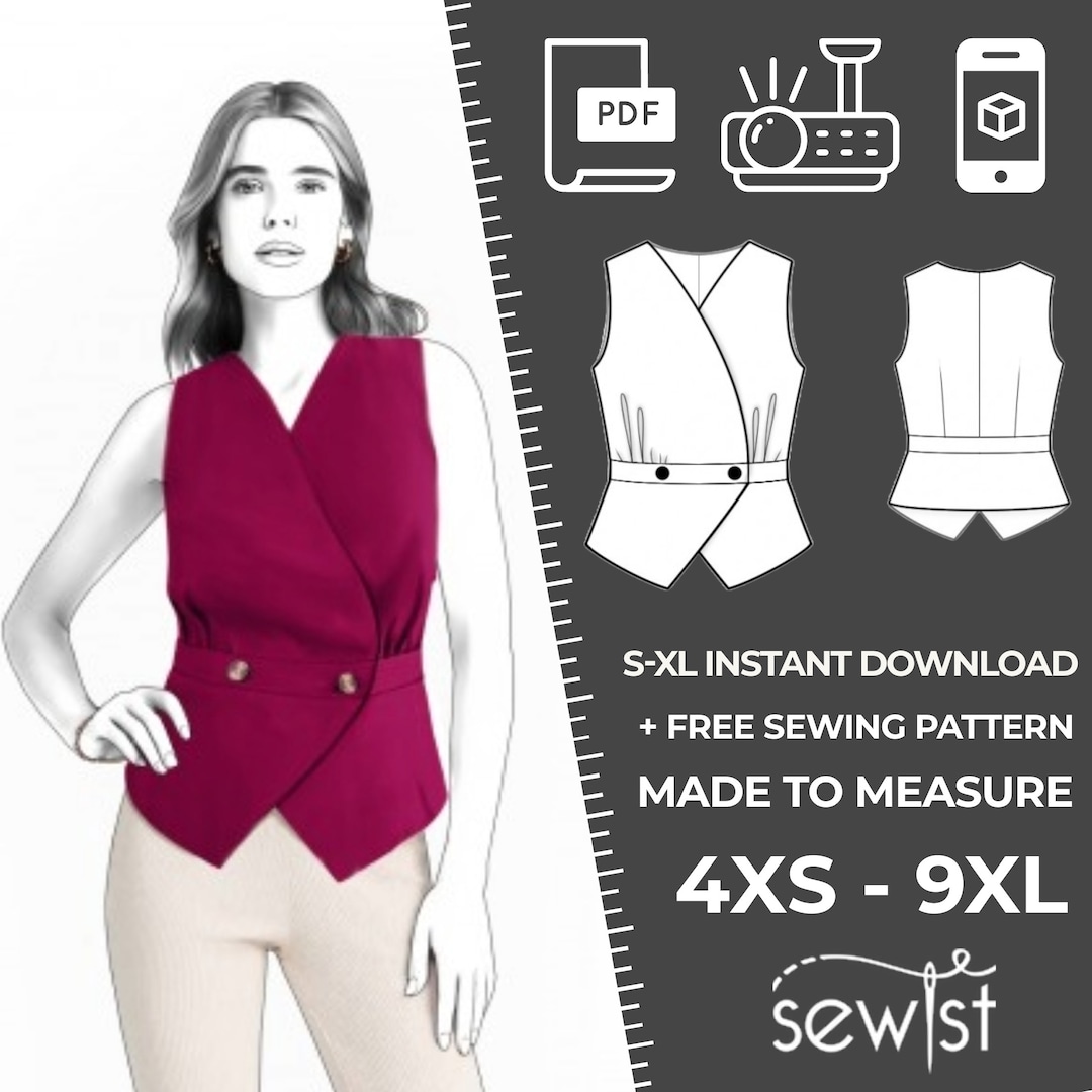 2592 Women's Vest Sewing Pattern PDF S,M,L,XL / Custom Size Wedding