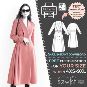 2656 Coat Sewing Pattern PDF - S-M-L-XL or Made to Measure Sewing Pattern PDF Download Royalty Free for Personal, Commercial Use