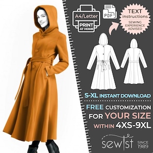 4796 Coat Sewing Pattern PDF - S-M-L-XL or Made to Measure Sewing Pattern PDF Download Royalty Free for Personal, Commercial Use