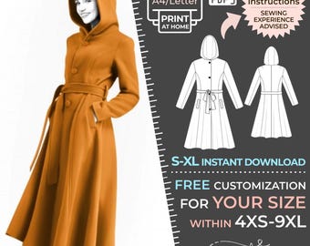 4796 Coat Sewing Pattern PDF - S-M-L-XL or Made to Measure Sewing Pattern PDF Download Royalty Free for Personal, Commercial Use