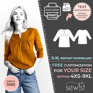 2192 PDF Blouse Sewing Pattern - S-M-L-XL or Made to Measure Sewing Pattern PDF Download
