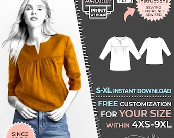 2192 PDF Blouse Sewing Pattern - S-M-L-XL or Made to Measure Sewing Pattern PDF Download