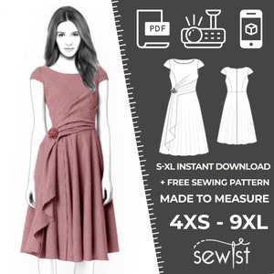 4416 Women's Dress Sewing Pattern PDF - S,M,L,XL / Custom Size - Elegant Wedding, Office, Summer Dress, Simple Guide, Plus Sizes Petite-Tall