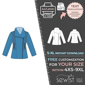 4829 PDF Patron de couture veste - S-M-L-XL ou sur mesure Patron de couture PDF à télécharger