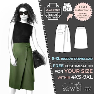 2668 Asymmetric Wrap Skirt - Sewing Pattern PDF - S-M-L-XL or Made to Measure Sewing Pattern PDF Download