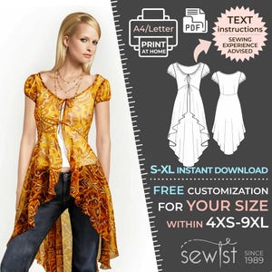 5772 Tunic Sewing Pattern - S-M-L-XL or Made to Measure Sewing Pattern PDF Download