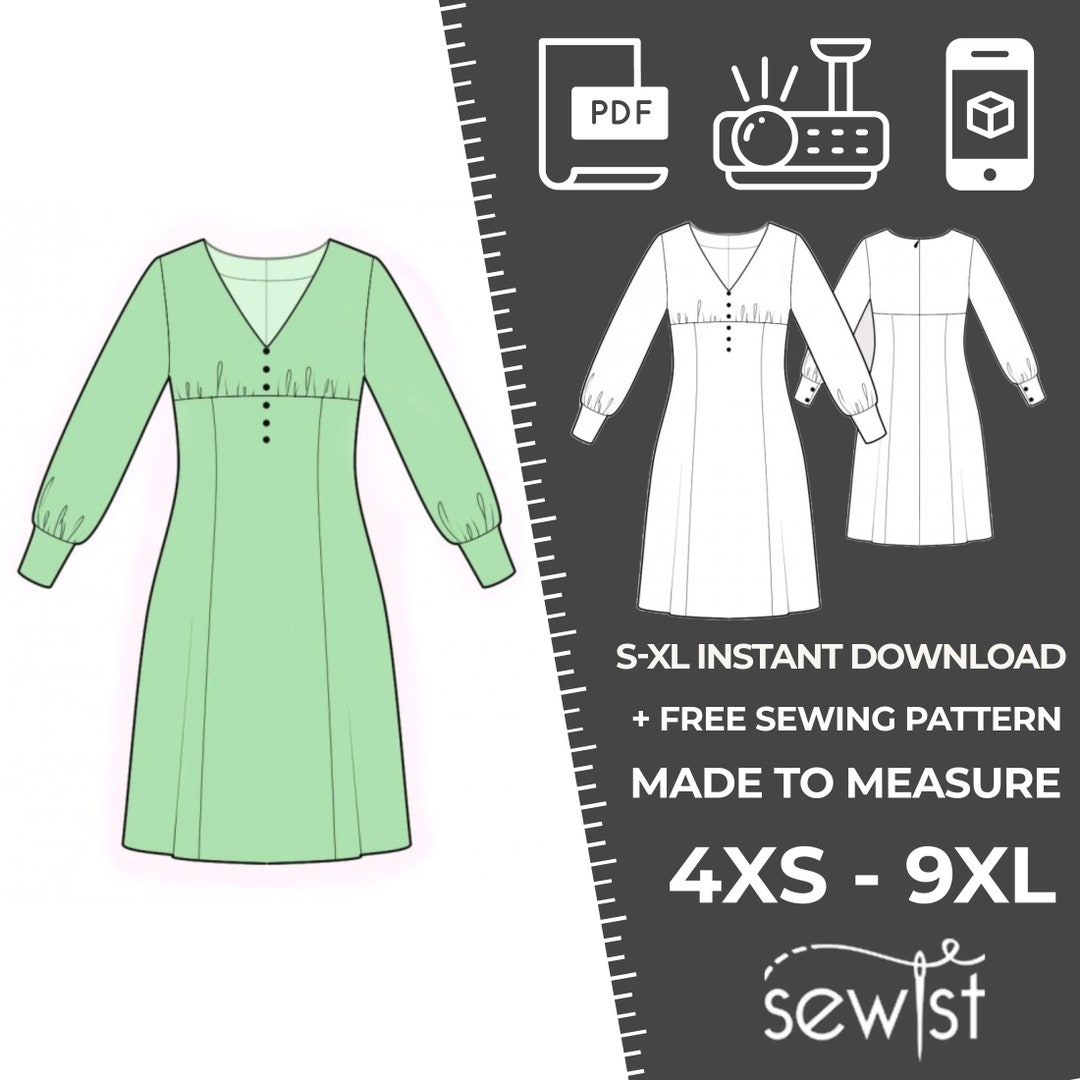 2316 Women's Dress Sewing Pattern PDF S,M,L,XL / Custom Size Elegant ...
