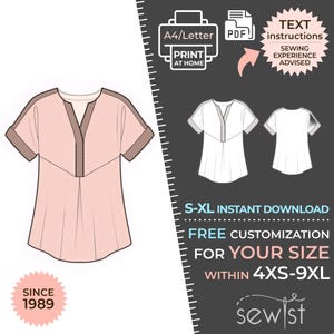 2313 Blouse, Top Sewing Pattern PDF - S-M-L-XL or Made to Measure Sewing Pattern PDF Download Royalty Free for Personal, Commercial Use