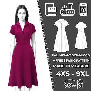 4578  Women's Dress Sewing Pattern PDF - S,M,L,XL / Custom Size - Wedding, Prom, Office, Summer, Party, Simple Guide, Plus Sizes Petite-Tall