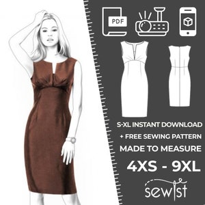 4422 Women's Dress Sewing Pattern PDF - S,M,L,XL / Custom Size - Elegant Wedding, Office, Summer Dress, Simple Guide, Plus Sizes Petite-Tall