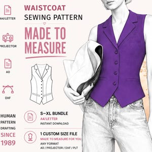 Women’s Waistcoat Sewing Pattern PDF · Tailored Vest · S–XL + Custom Size