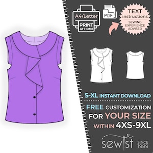 2737 Blouse - S-M-L-XL or Made to Measure Sewing Pattern PDF Download