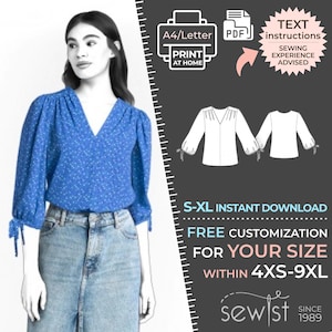 2578  Women&#39;s Blouse Sewing Pattern PDF - S,M,L,XL/ Custom Size - Wedding, Prom, Office, Summer, Party, Simple Guide, Plus Sizes Petite-Tall