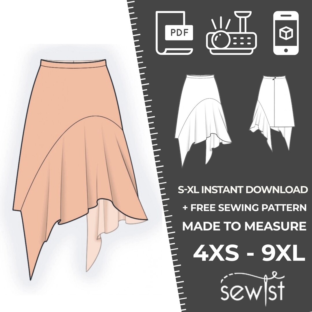 2439 Skirt S-M-L-XL or Made to Measure Sewing Pattern PDF Download - Etsy