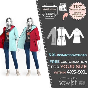 2521 PDF Rain Jacket Sewing Pattern - S-M-L-XL or Made to Measure Sewing Pattern PDF Download