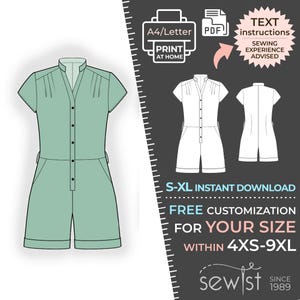 4053 PDF Jumpsuit Sewing Pattern - S-M-L-XL or Made to Measure Sewing Pattern PDF Download