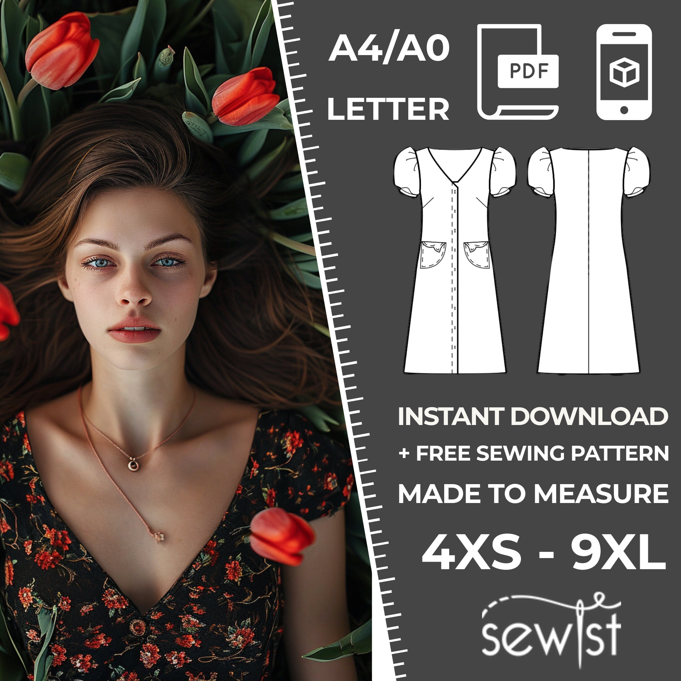 Women's A Line Dress With Pockets Sewing Pattern PDF - 4XS-9XL / Custom Size, A4/letter/a0, Digital Pattern - Plus Sizes, Petite to Tall - Etsy Women's A Line Dress With Pockets Sewing Pattern PDF - 4XS-9XL / Custom Size, A4/letter/a0, Digital Pattern - Plus Sizes, Petite to Tall - Etsy