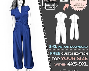 4044 PDF Jumpsuit Sewing Pattern - S-M-L-XL or Made to Measure Sewing Pattern PDF Download