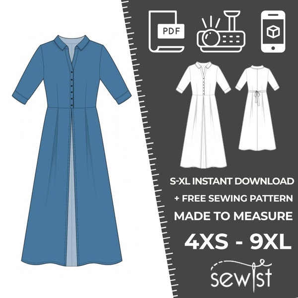 2421 Women's Dress Sewing Pattern PDF - S,M,L,XL / Custom Size - Elegant Wedding, Office, Summer Party, Simple Guide, Plus Sizes Petite-Tall