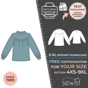 2268 Blouse, Top Sewing Pattern PDF - S-M-L-XL or Made to Measure Sewing Pattern PDF Download Royalty Free for Personal, Commercial Use