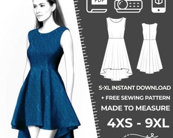 4411 Women's Dress Sewing Pattern PDF - S,M,L,XL / Custom Size - Elegant Wedding, Office, Summer Dress, Simple Guide, Plus Sizes Petite-Tall