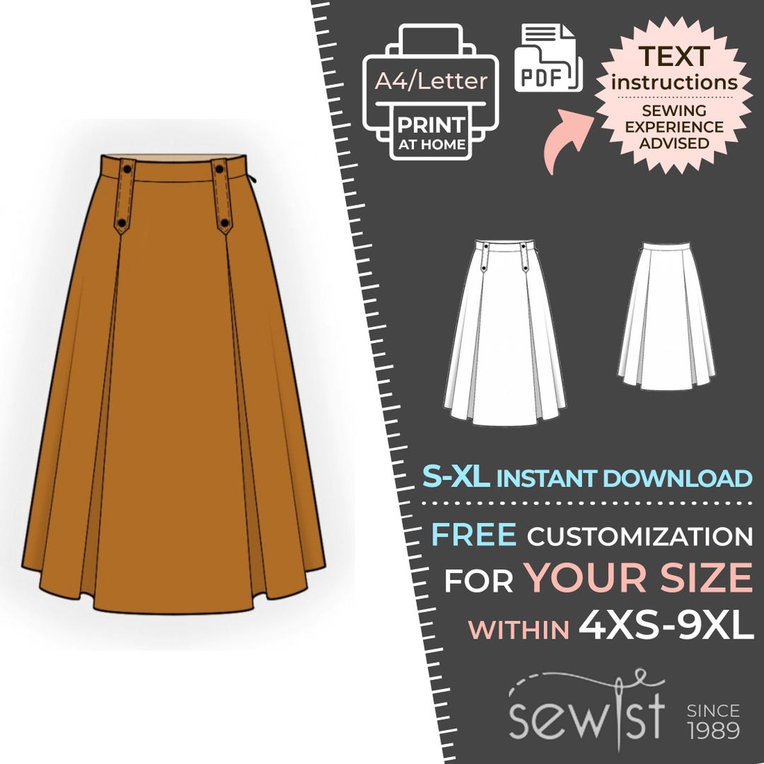 2627 Skirt Sewing Pattern PDF - S-M-L-XL or Made to Measure