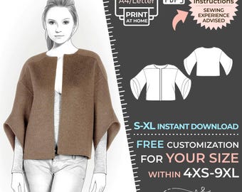 4114 - Jacket Sewing Pattern PDF Download, S-M-L-XL or Free Made to Measure Personalization, Royalty Free Personal or Commercial Use