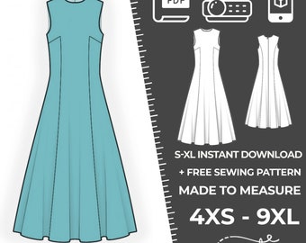 2496 Patron de couture de robe pour femmes PDF - S, M, L, XL / Taille personnalisée - Mariage, Bal, Bureau, Été, Fête, Guide simple, Grandes tailles Petite-Tall