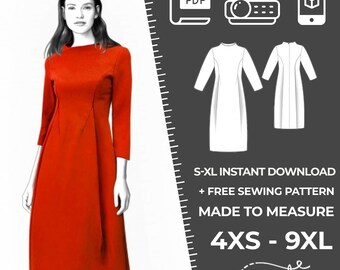 2441 Women's Dress Sewing Pattern PDF - S,M,L,XL / Custom Size - Elegant Wedding, Office, Summer Party, Simple Guide, Plus Sizes Petite-Tall