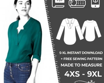 4711 Blouse - S-M-L-XL or Made to Measure Sewing Pattern PDF Download