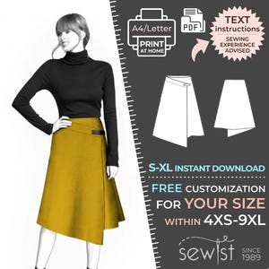 Puede incluir: Un patrón de costura digital para una falda de envoltura. El patrón está disponible en tallas S-XL y se puede personalizar para tallas 4XS-9XL. El patrón está disponible para descarga instantánea e incluye instrucciones de texto. Se recomienda experiencia en costura.