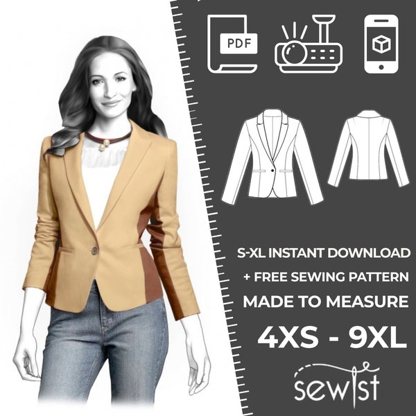 4162 PDF Jacket Sewing Pattern - S-M-L-XL or Made to Measure Sewing Pattern PDF Download Royalty Free for Personal, Commercial Use