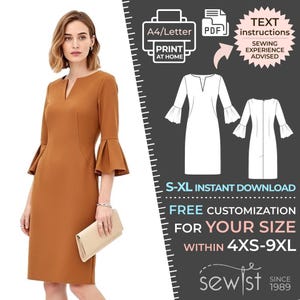 L4213 - Kleid PDF Muster, Nähmuster PDF, Maßgeschneiderte Schnittmuster für den Privaten und Kommerziellen Gebrauch