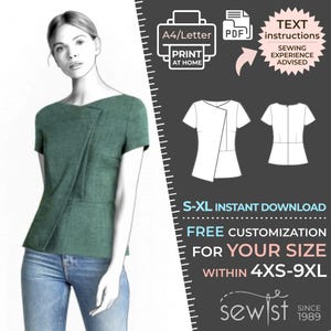 4761 Top with Pleat - S-M-L-XL or Made to Measure Sewing Pattern PDF Download