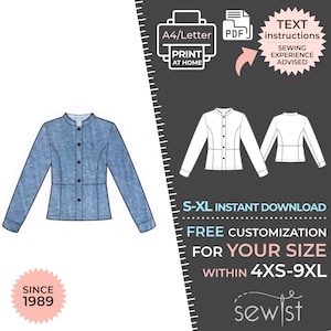 May include: A digital sewing pattern for a collared shirt with long sleeves. The pattern is available in sizes S-XL and can be customized for sizes 4XS-9XL. The pattern is available for instant download and includes text instructions. Sewing experience is advised.