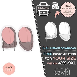 2375 Hood Sewing Pattern PDF - S-M-L-XL or Made to Measure Sewing Pattern PDF Download Royalty Free for Personal, Commercial Use