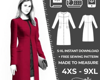 4469 Coat Sewing Pattern PDF - S-M-L-XL or Made to Measure Sewing Pattern PDF Download Royalty Free for Personal, Commercial Use