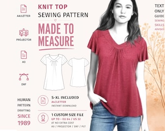 Flutter Sleeve Knit Top Sewing Pattern · Gathered Neckline · S–XL + Custom Size