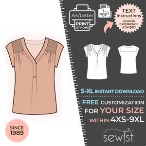 2267 Blouse - S-M-L-XL or Made to Measure Sewing Pattern PDF Download