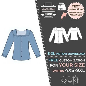 2046 Blouse - S-M-L-XL or Made to Measure Sewing Pattern PDF Download