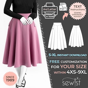 2370 Skirt Sewing Pattern PDF - S-M-L-XL or Made to Measure Sewing Pattern PDF Download Royalty Free for Personal, Commercial Use