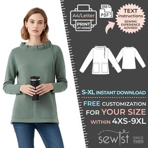 2233 Felpa con tasche applicate Modello da cucire per donna S-M-L-XL A4/Lettera PDF da scaricare + 1 modello su misura nella tua taglia/formato