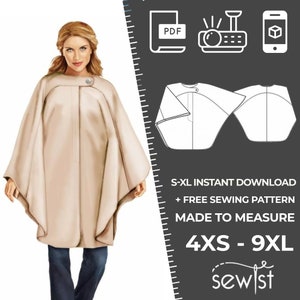 5732 Poncho Sewing Pattern PDF - S-M-L-XL or Made to Measure Sewing Pattern PDF Download Royalty Free for Personal, Commercial Use