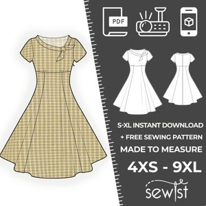 4368 Women's Dress Sewing Pattern PDF - S,M,L,XL / Custom Size - Elegant Wedding, Office, Summer Party, Simple Guide, Plus Sizes Petite-Tall
