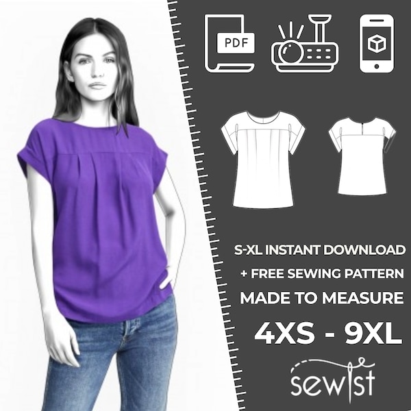2189 PDF Blouse Sewing Pattern - S-M-L-XL or Made to Measure Sewing Pattern PDF Download