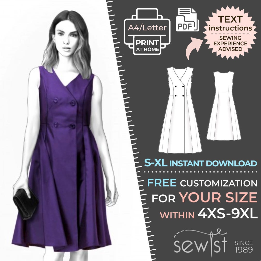 4972 Women's Dress Sewing Pattern PDF - S,M,L,XL / Custom Size ...