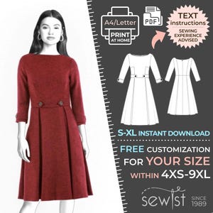 Peut inclure: Patron de couture numérique pour une robe rouge à col bateau et jupe plissée. Le patron est disponible en tailles S-XL et peut être personnalisé pour les tailles 4XS-9XL. Le patron est un téléchargement instantané et comprend des instructions textuelles. Une expérience de couture est recommandée.