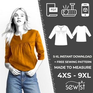 2192 PDF Blouse Sewing Pattern - S-M-L-XL or Made to Measure Sewing Pattern PDF Download
