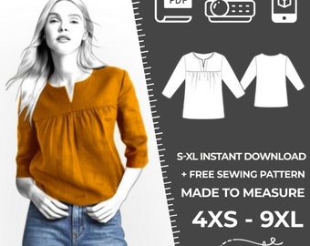 2192 PDF Blouse Sewing Pattern - S-M-L-XL or Made to Measure Sewing Pattern PDF Download